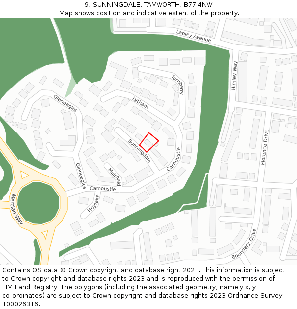 9, SUNNINGDALE, TAMWORTH, B77 4NW: Location map and indicative extent of plot