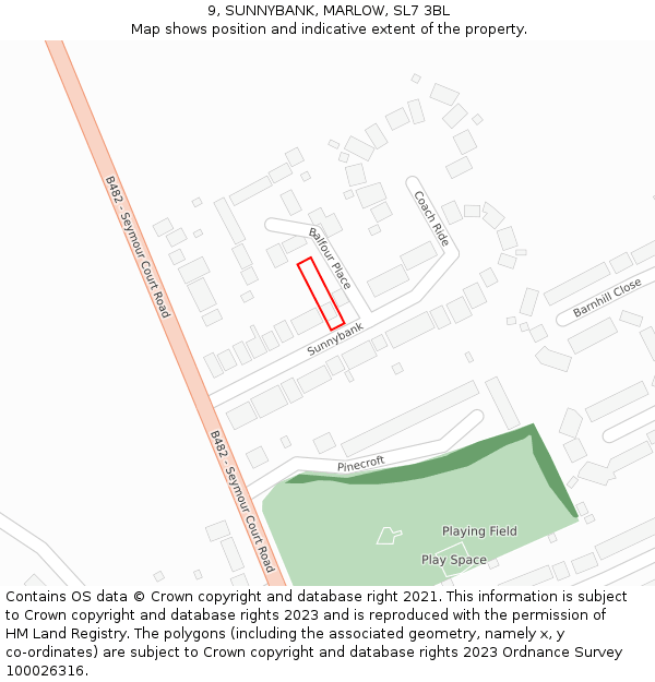 9, SUNNYBANK, MARLOW, SL7 3BL: Location map and indicative extent of plot