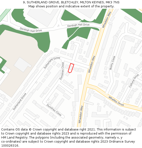 9, SUTHERLAND GROVE, BLETCHLEY, MILTON KEYNES, MK3 7NS: Location map and indicative extent of plot
