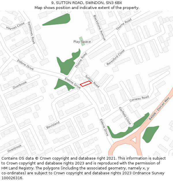 9, SUTTON ROAD, SWINDON, SN3 6BX: Location map and indicative extent of plot