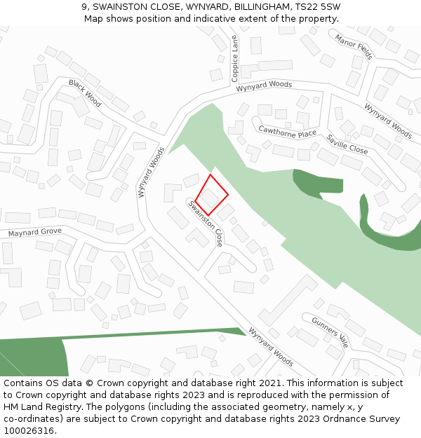 9, SWAINSTON CLOSE, WYNYARD, BILLINGHAM, TS22 5SW: Location map and indicative extent of plot