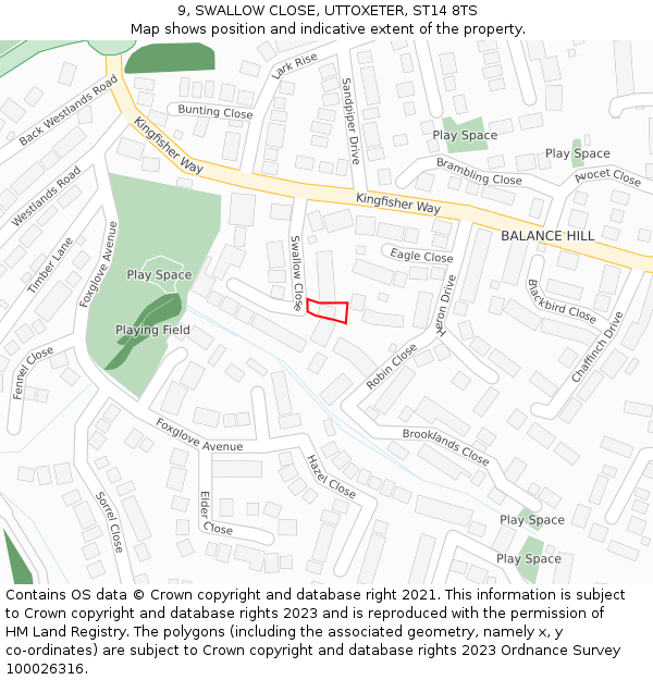 9, SWALLOW CLOSE, UTTOXETER, ST14 8TS: Location map and indicative extent of plot