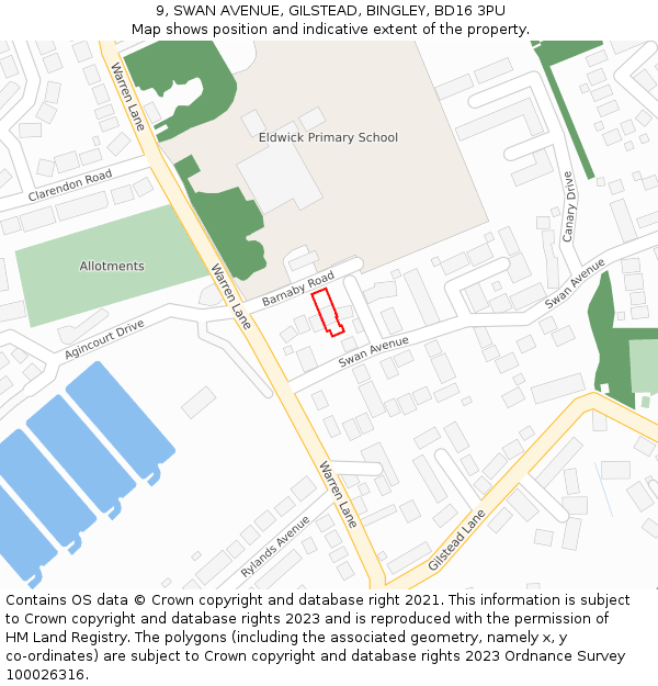 9, SWAN AVENUE, GILSTEAD, BINGLEY, BD16 3PU: Location map and indicative extent of plot