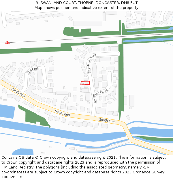 9, SWANLAND COURT, THORNE, DONCASTER, DN8 5UT: Location map and indicative extent of plot