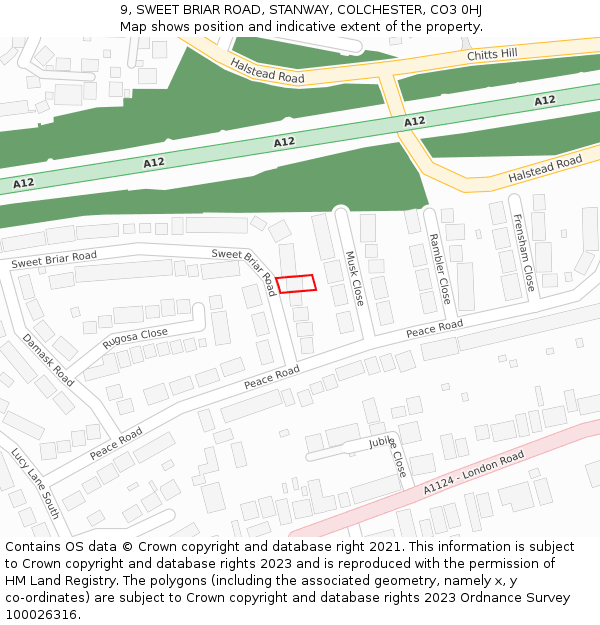 9, SWEET BRIAR ROAD, STANWAY, COLCHESTER, CO3 0HJ: Location map and indicative extent of plot