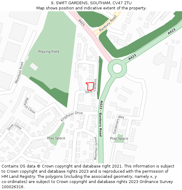 9, SWIFT GARDENS, SOUTHAM, CV47 2TU: Location map and indicative extent of plot