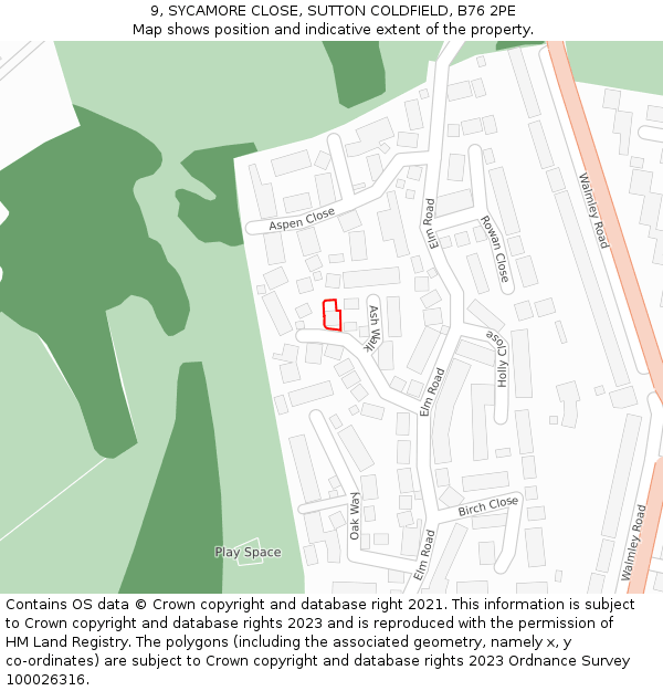 9, SYCAMORE CLOSE, SUTTON COLDFIELD, B76 2PE: Location map and indicative extent of plot