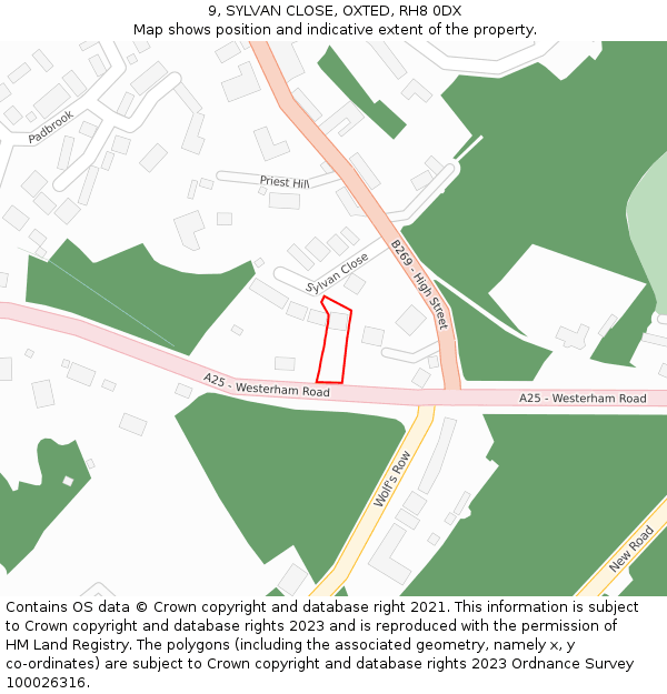 9, SYLVAN CLOSE, OXTED, RH8 0DX: Location map and indicative extent of plot