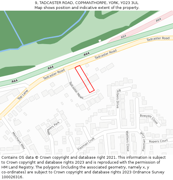 9, TADCASTER ROAD, COPMANTHORPE, YORK, YO23 3UL: Location map and indicative extent of plot