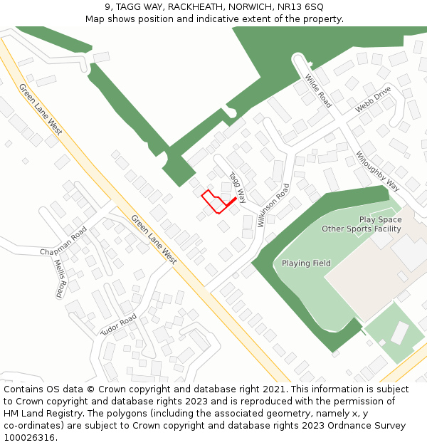 9, TAGG WAY, RACKHEATH, NORWICH, NR13 6SQ: Location map and indicative extent of plot