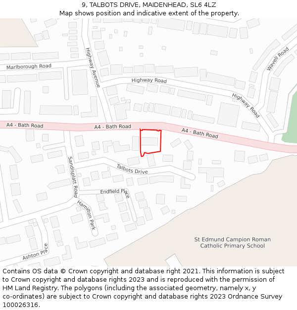 9, TALBOTS DRIVE, MAIDENHEAD, SL6 4LZ: Location map and indicative extent of plot