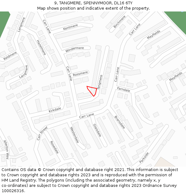 9, TANGMERE, SPENNYMOOR, DL16 6TY: Location map and indicative extent of plot
