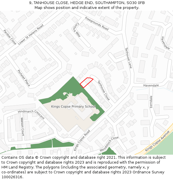 9, TANHOUSE CLOSE, HEDGE END, SOUTHAMPTON, SO30 0FB: Location map and indicative extent of plot