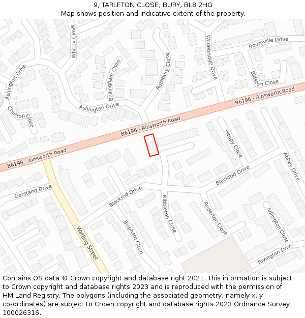 9, TARLETON CLOSE, BURY, BL8 2HG: Location map and indicative extent of plot