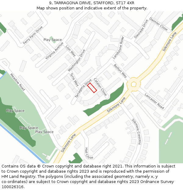 9, TARRAGONA DRIVE, STAFFORD, ST17 4XR: Location map and indicative extent of plot