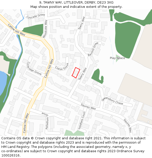 9, TAWNY WAY, LITTLEOVER, DERBY, DE23 3XG: Location map and indicative extent of plot