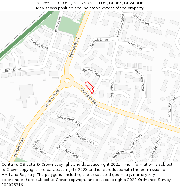 9, TAYSIDE CLOSE, STENSON FIELDS, DERBY, DE24 3HB: Location map and indicative extent of plot