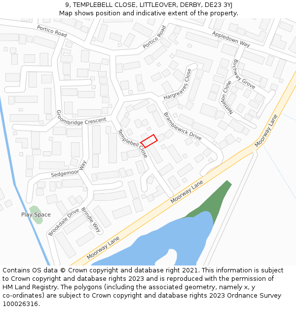 9, TEMPLEBELL CLOSE, LITTLEOVER, DERBY, DE23 3YJ: Location map and indicative extent of plot