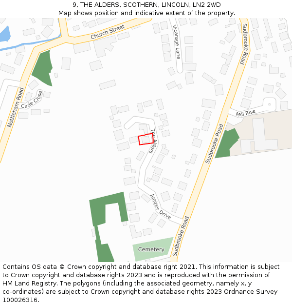 9, THE ALDERS, SCOTHERN, LINCOLN, LN2 2WD: Location map and indicative extent of plot