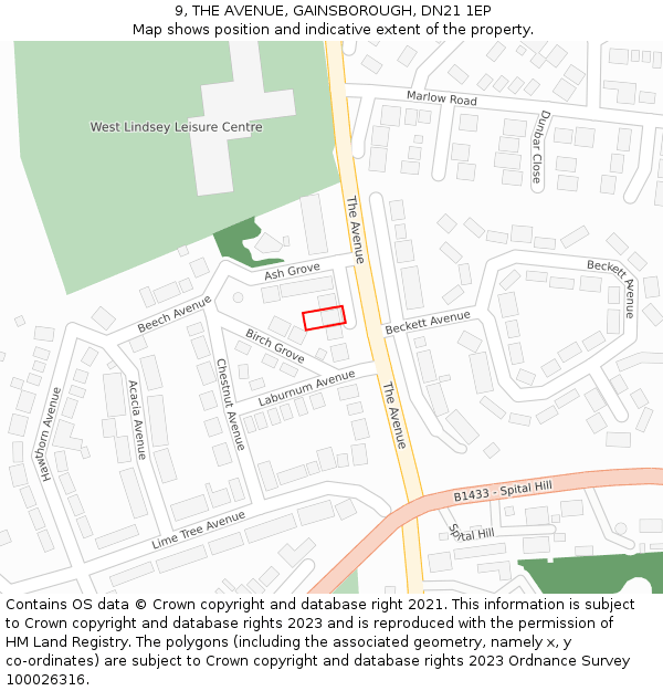 9, THE AVENUE, GAINSBOROUGH, DN21 1EP: Location map and indicative extent of plot