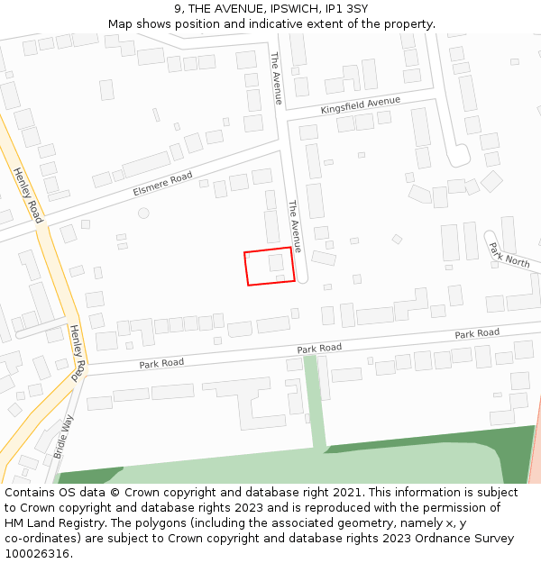 9, THE AVENUE, IPSWICH, IP1 3SY: Location map and indicative extent of plot