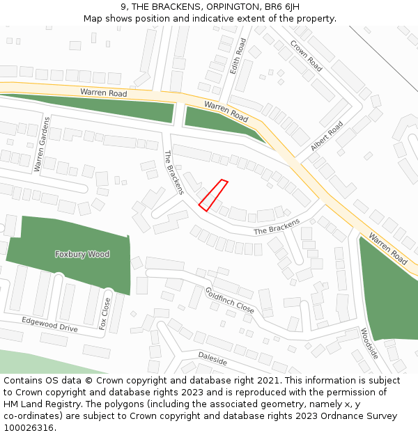 9, THE BRACKENS, ORPINGTON, BR6 6JH: Location map and indicative extent of plot