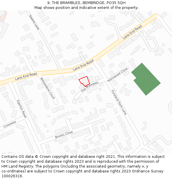 9, THE BRAMBLES, BEMBRIDGE, PO35 5QH: Location map and indicative extent of plot