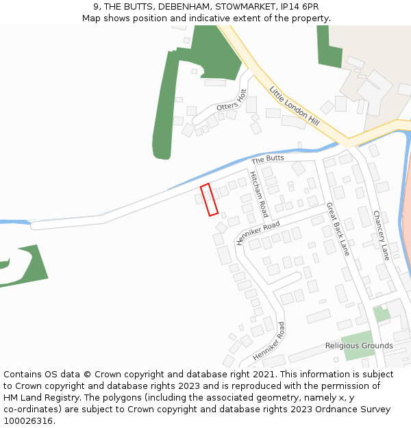 9, THE BUTTS, DEBENHAM, STOWMARKET, IP14 6PR: Location map and indicative extent of plot