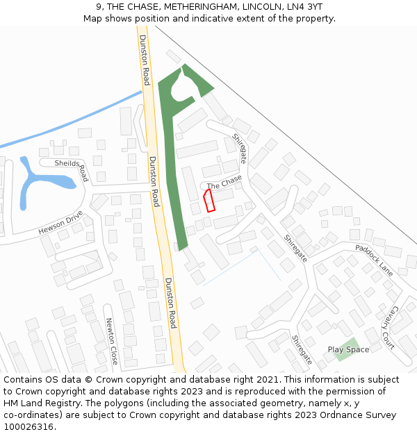 9, THE CHASE, METHERINGHAM, LINCOLN, LN4 3YT: Location map and indicative extent of plot