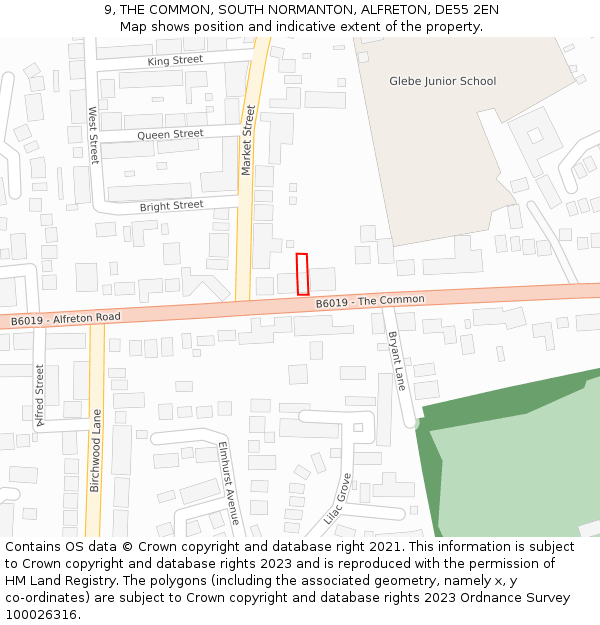 9, THE COMMON, SOUTH NORMANTON, ALFRETON, DE55 2EN: Location map and indicative extent of plot