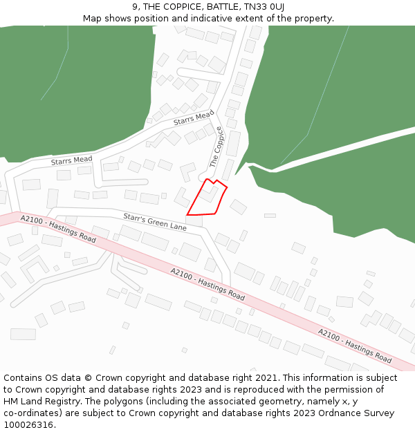 9, THE COPPICE, BATTLE, TN33 0UJ: Location map and indicative extent of plot