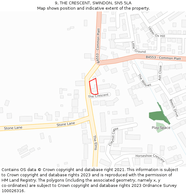 9, THE CRESCENT, SWINDON, SN5 5LA: Location map and indicative extent of plot