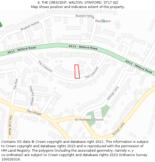 9, THE CRESCENT, WALTON, STAFFORD, ST17 0JZ: Location map and indicative extent of plot