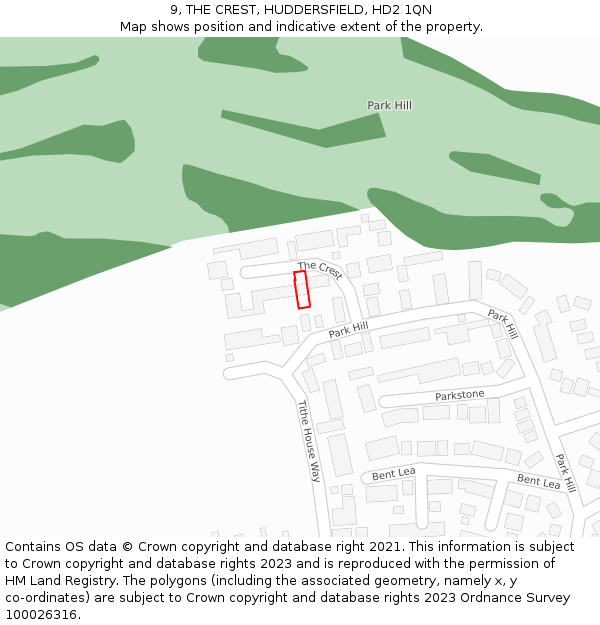 9, THE CREST, HUDDERSFIELD, HD2 1QN: Location map and indicative extent of plot