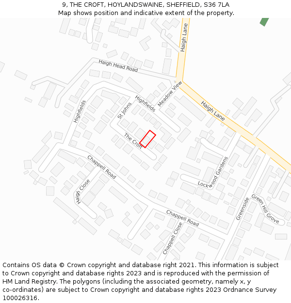 9, THE CROFT, HOYLANDSWAINE, SHEFFIELD, S36 7LA: Location map and indicative extent of plot