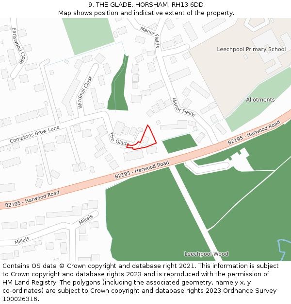9, THE GLADE, HORSHAM, RH13 6DD: Location map and indicative extent of plot