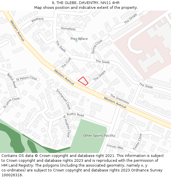 9, THE GLEBE, DAVENTRY, NN11 4HR: Location map and indicative extent of plot