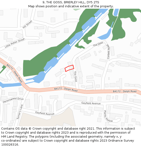 9, THE GOSS, BRIERLEY HILL, DY5 2TS: Location map and indicative extent of plot