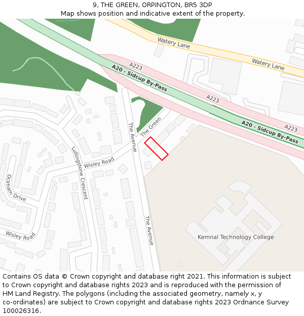 9, THE GREEN, ORPINGTON, BR5 3DP: Location map and indicative extent of plot