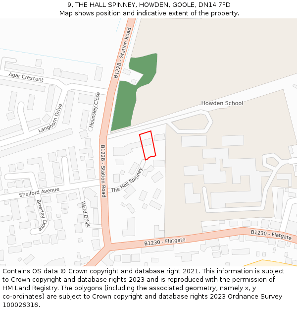 9, THE HALL SPINNEY, HOWDEN, GOOLE, DN14 7FD: Location map and indicative extent of plot