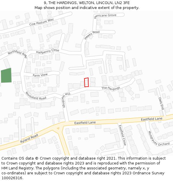 9, THE HARDINGS, WELTON, LINCOLN, LN2 3FE: Location map and indicative extent of plot