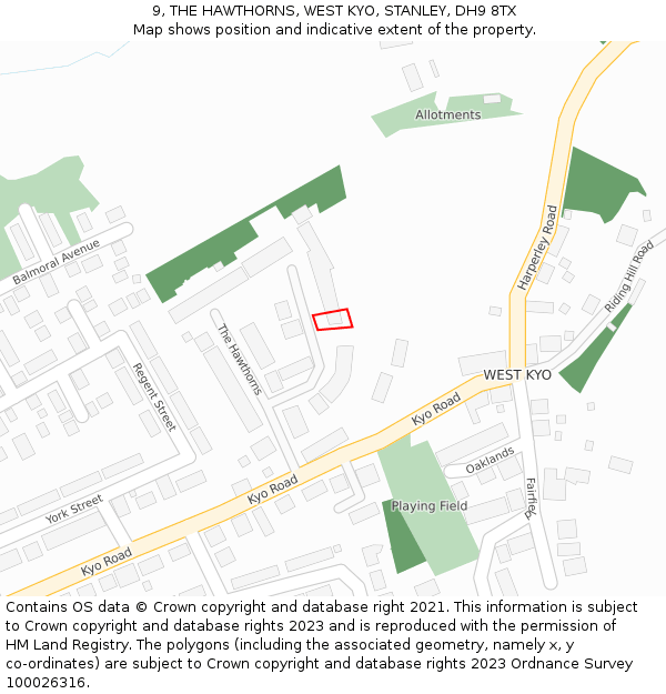 9, THE HAWTHORNS, WEST KYO, STANLEY, DH9 8TX: Location map and indicative extent of plot