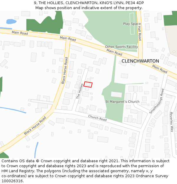 9, THE HOLLIES, CLENCHWARTON, KING'S LYNN, PE34 4DP: Location map and indicative extent of plot