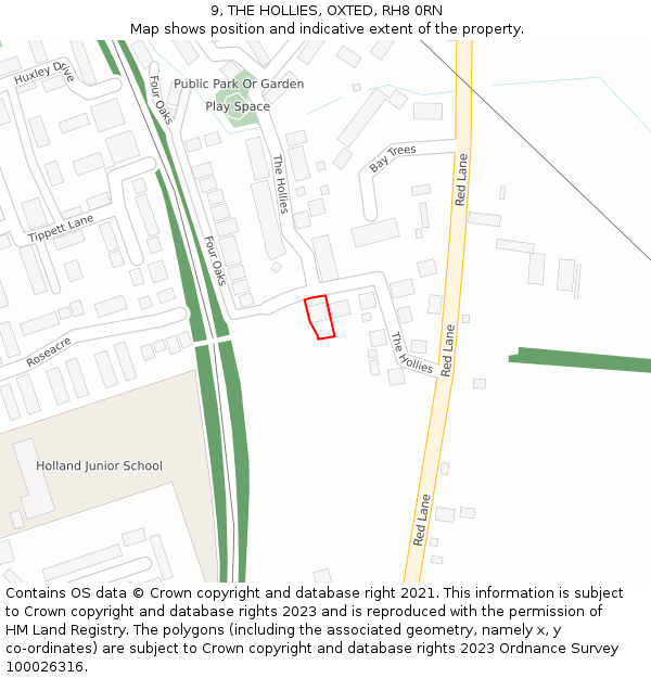 9, THE HOLLIES, OXTED, RH8 0RN: Location map and indicative extent of plot