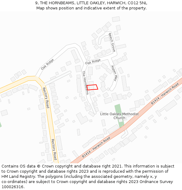 9, THE HORNBEAMS, LITTLE OAKLEY, HARWICH, CO12 5NL: Location map and indicative extent of plot