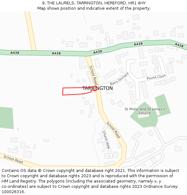 9, THE LAURELS, TARRINGTON, HEREFORD, HR1 4HY: Location map and indicative extent of plot