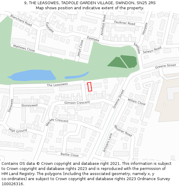 9, THE LEASOWES, TADPOLE GARDEN VILLAGE, SWINDON, SN25 2RS: Location map and indicative extent of plot