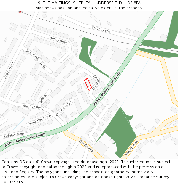 9, THE MALTINGS, SHEPLEY, HUDDERSFIELD, HD8 8FA: Location map and indicative extent of plot