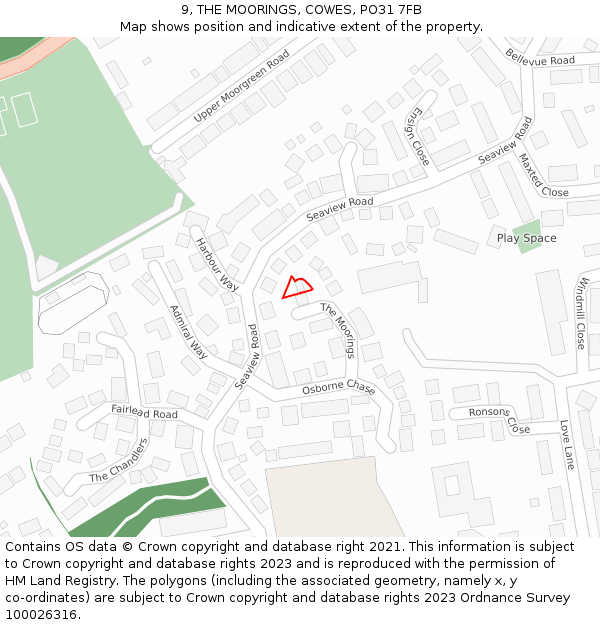9, THE MOORINGS, COWES, PO31 7FB: Location map and indicative extent of plot