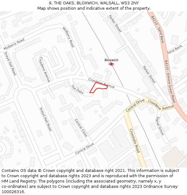 9, THE OAKS, BLOXWICH, WALSALL, WS3 2NY: Location map and indicative extent of plot